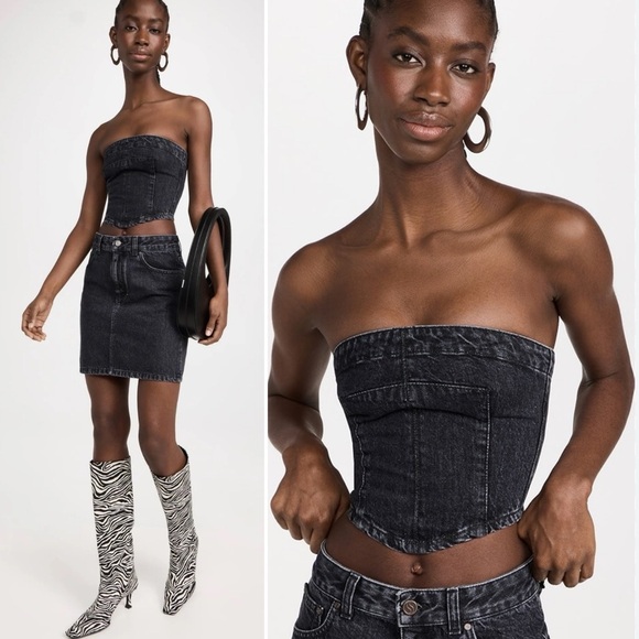 NEW Stella McCartney Washed Black Denim Strapless Fitted Corset Bustier Top 2 - Picture 1 of 12